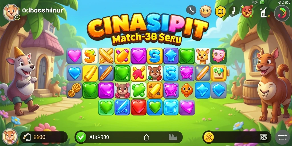 Tampilan gameplay CINASIPIT dengan elemen Match-3 yang penuh warna.