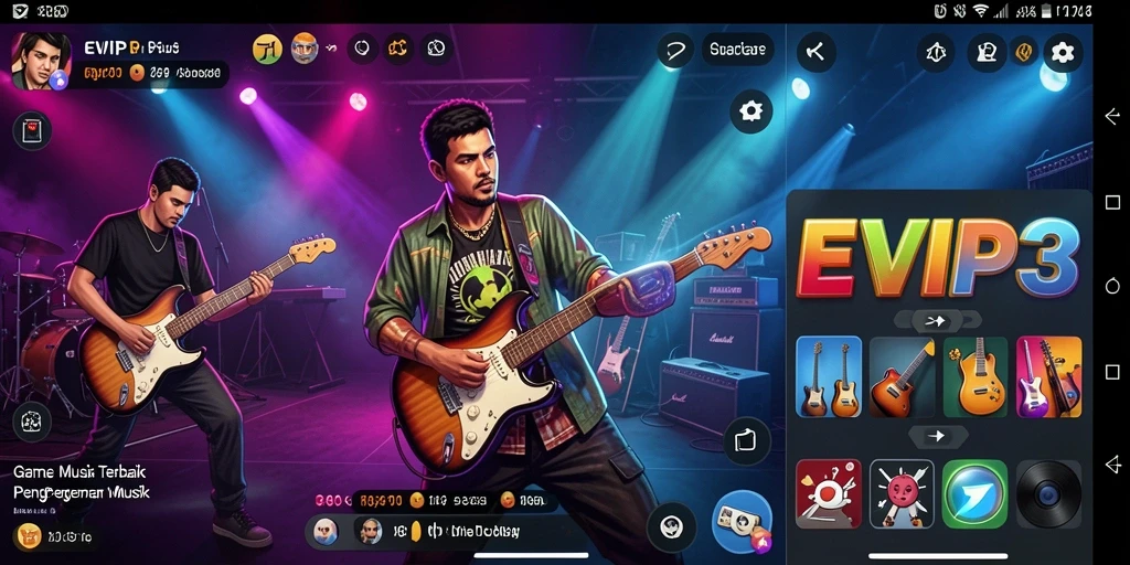 Tampilan screenshot utama EVIP3 menunjukkan keseruan gameplay musik yang interaktif.