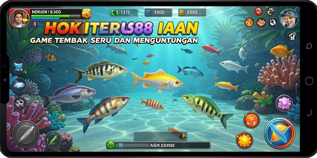 Screenshot gameplay HOKITERUS88 dengan aksi menangkap ikan.