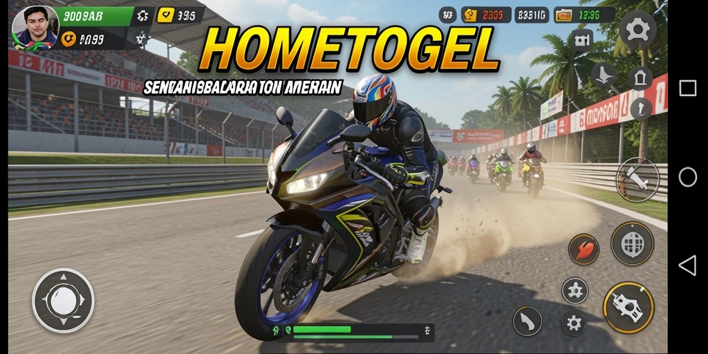 Tampilkan gameplay seru balapan motor dalam HOMETOGEL.