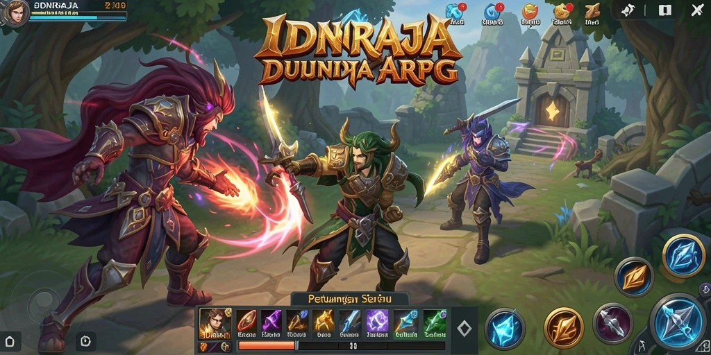 Screenshot utama IDNRAJA menampilkan aksi seru dalam pertempuran ARPG.