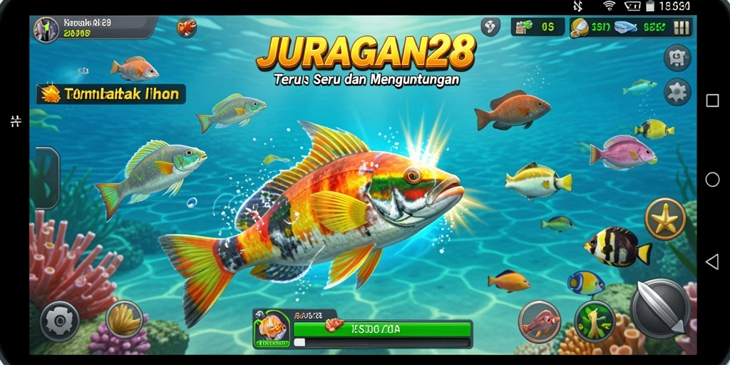 Screenshot JURAGAN28 menunjukkan pengalaman seru menembak ikan.