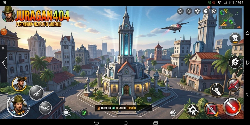 Screenshot menunjukkan aksi epik dalam pertahanan menara JURAGAN404.