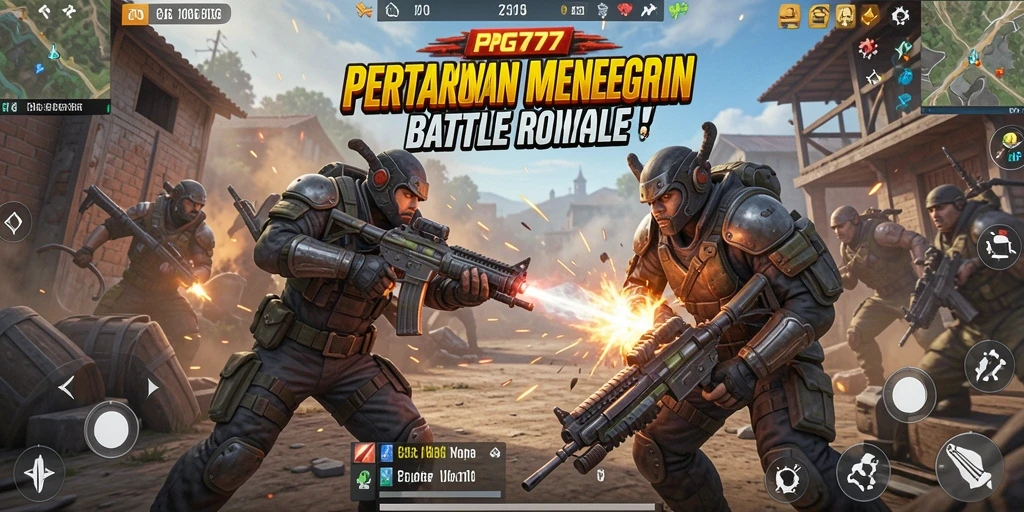 Tangkapan layar PG777 menampilkan pertempuran epik dalam dunia Battle Royale.