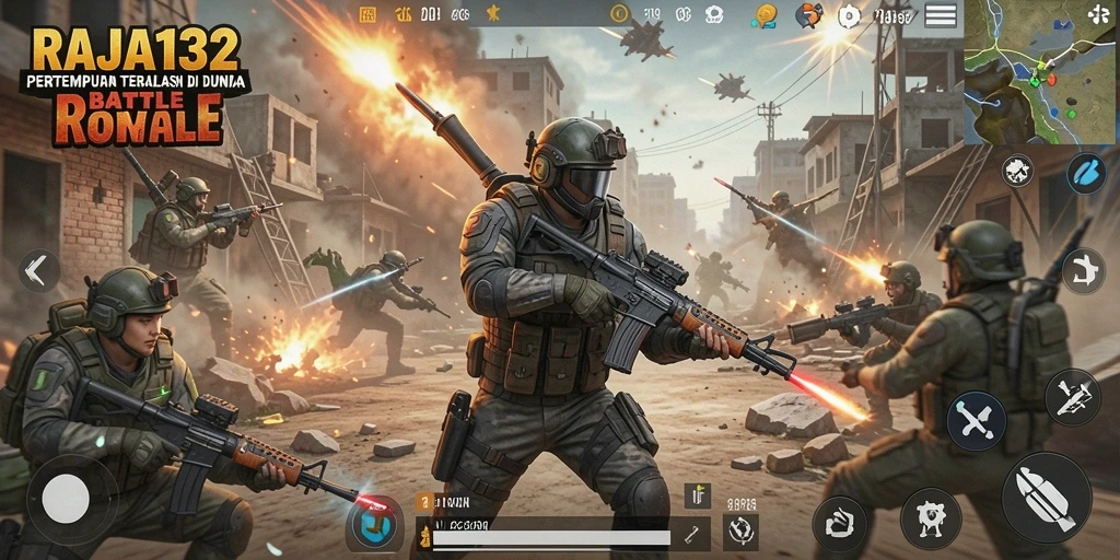 Screenshot gameplay RAJA132 menampilkan intensitas pertempuran Battle Royale.
